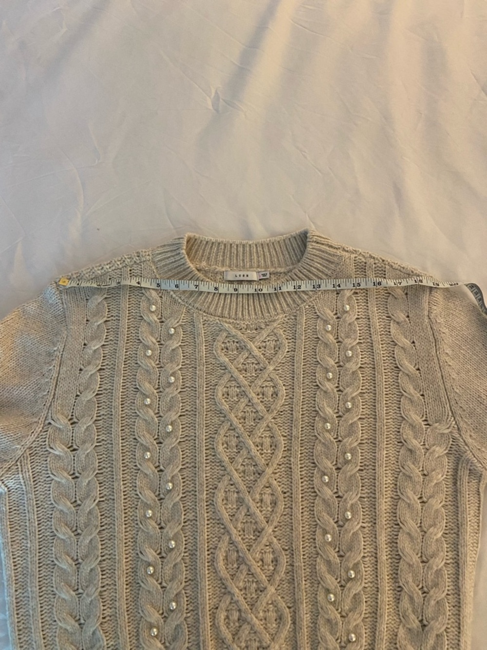 Cable Knit Crewneck Sweater - Cream - Picture 4 of 10
